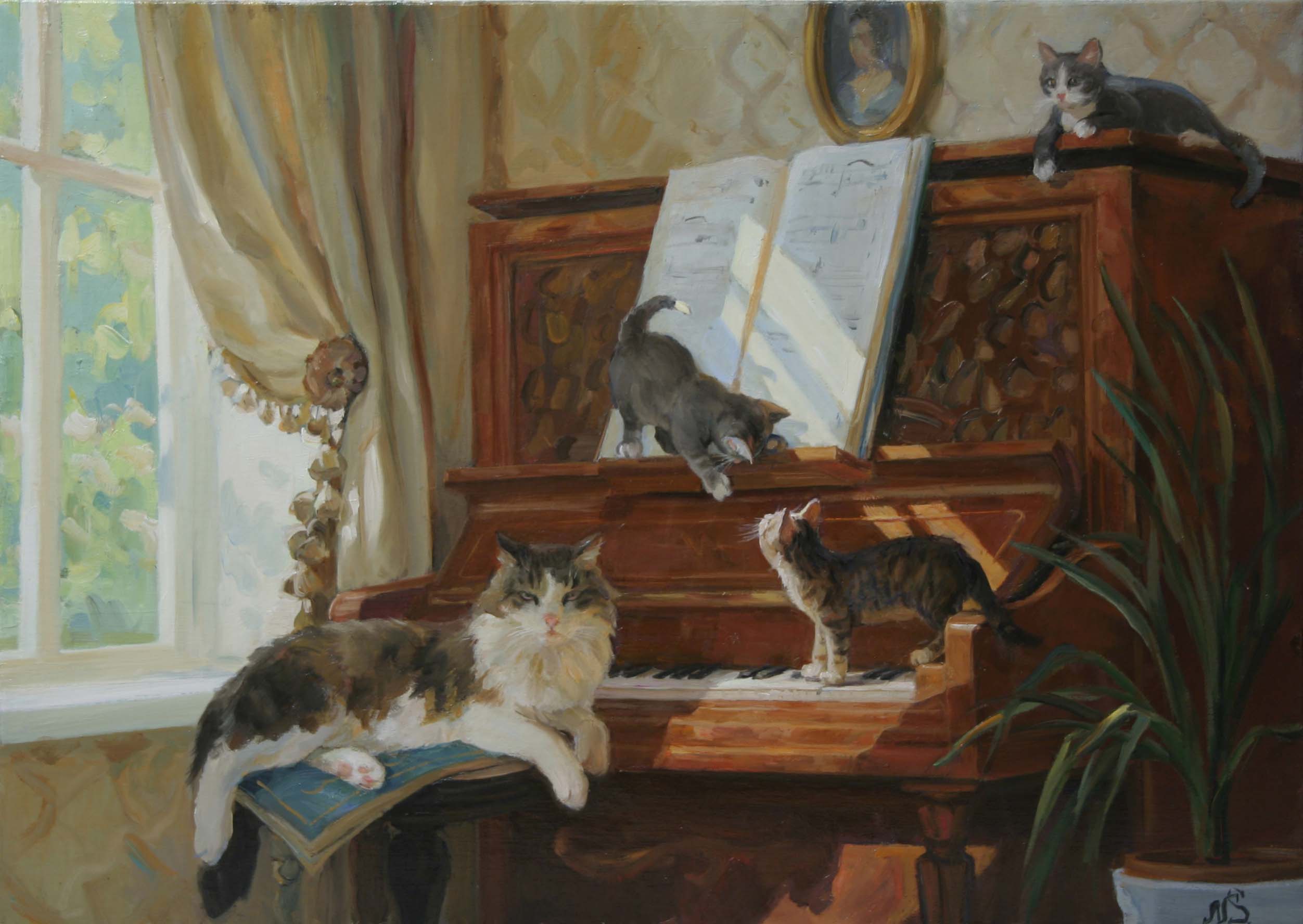 "Коты  и  пианино".  2012;  х., м.;  60х80