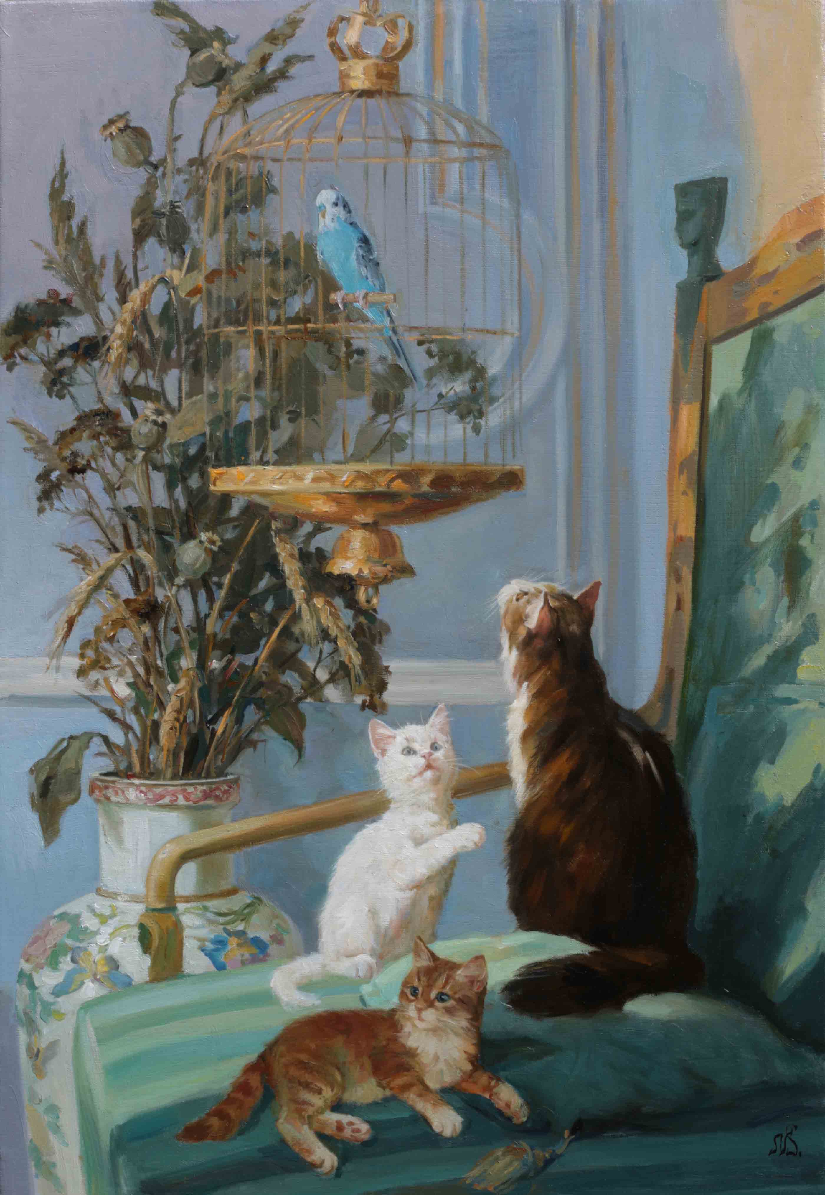 "Коты  и  попугай".  2010;  х., м.;  80х55  