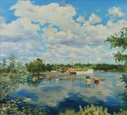 "Облака над озером." 2010; х.,м.; 95х105