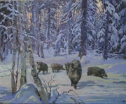 "Зимний лес. Кабаны." 2011; х.,м.; 70х80