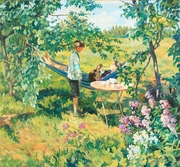 "Ветви яблони и ветви сливы." 2009; х.,м.;100х110