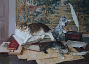 "Коты и книги."  2005; х.,м.; 50х60