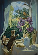 Коты и канарейка. 80 на 55 см